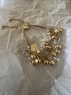 Things Remembered Gold Heart Charm Bracelet with Clear Crystal Beads